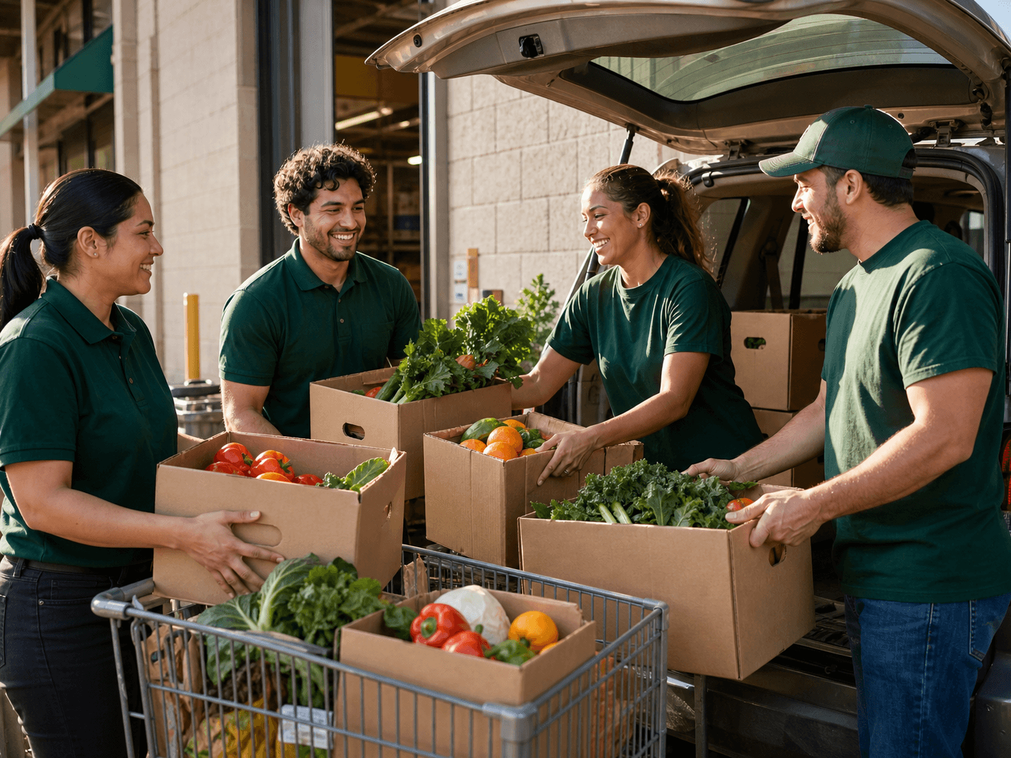 Food Bridge volunteer receiving donated produce boxes